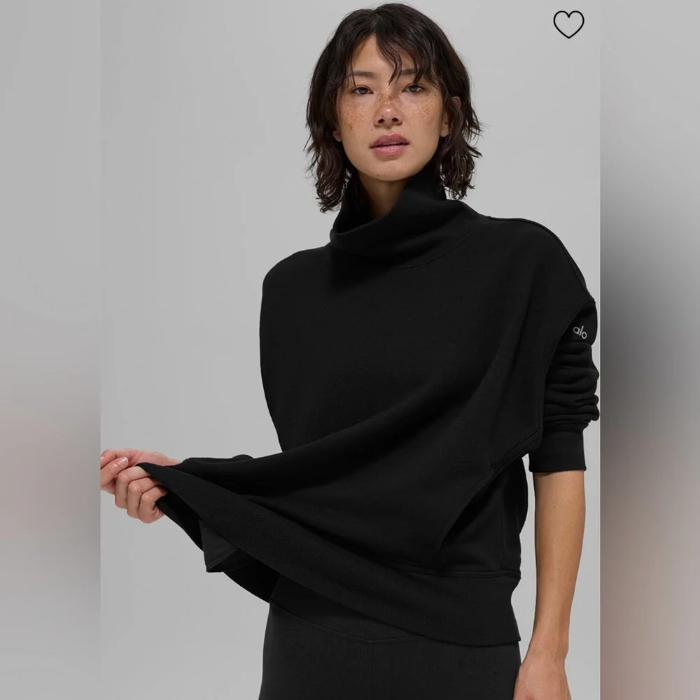 ALO Yoga NWT Hazy Mock Neck Pullover Black Cowl Neck Sweater Size S